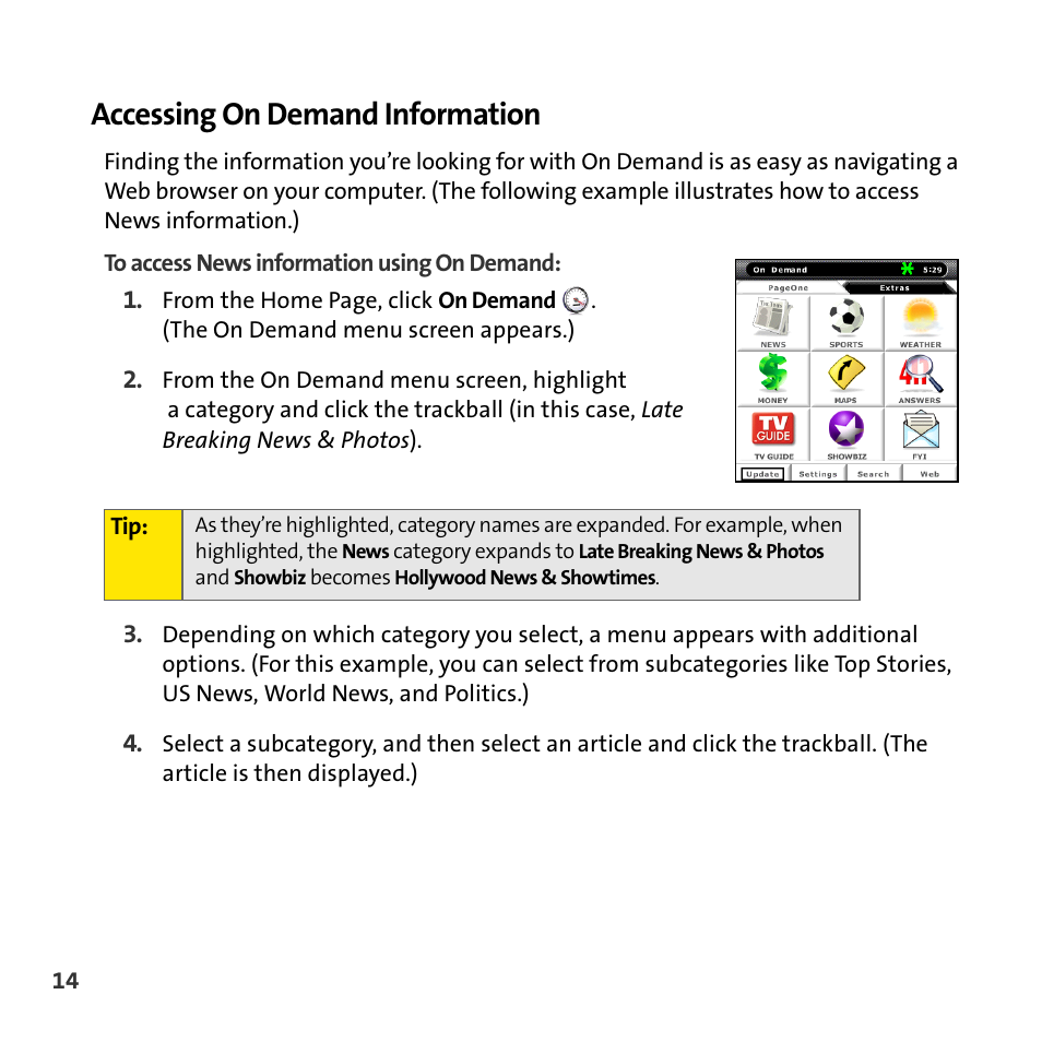 Accessing on demand information | Sprint Nextel Mobile Digital TV User Manual | Page 16 / 22