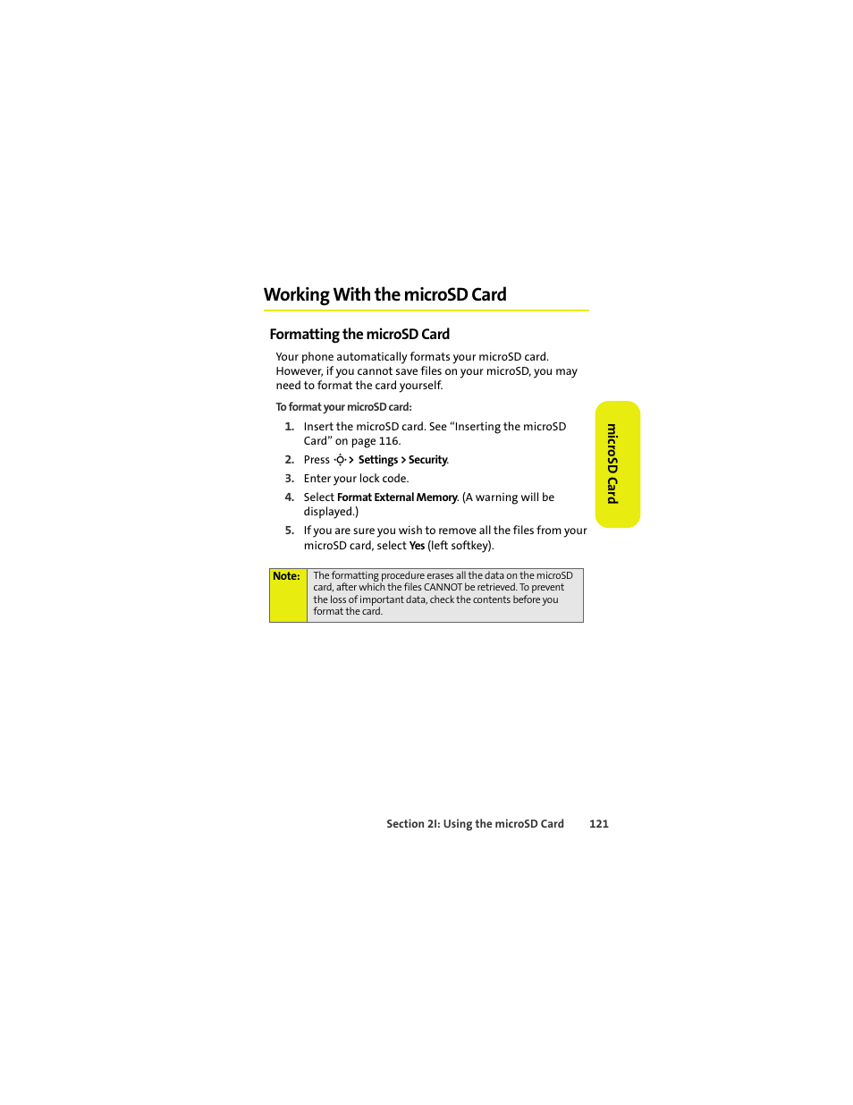 Working with the microsd card, Formatting the microsd card | Sprint Nextel MOTOKRZR K1M User Manual | Page 137 / 223