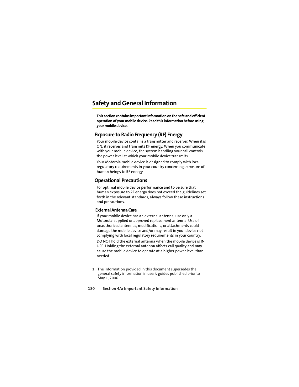 Safety and general information, Exposure to radio frequency (rf) energy, Operational precautions | Sprint Nextel MOTOKRZR K1M User Manual | Page 196 / 223