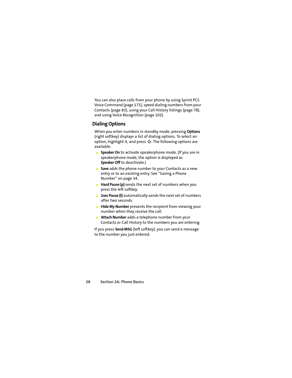 Dialing options | Sprint Nextel MOTOKRZR K1M User Manual | Page 44 / 223