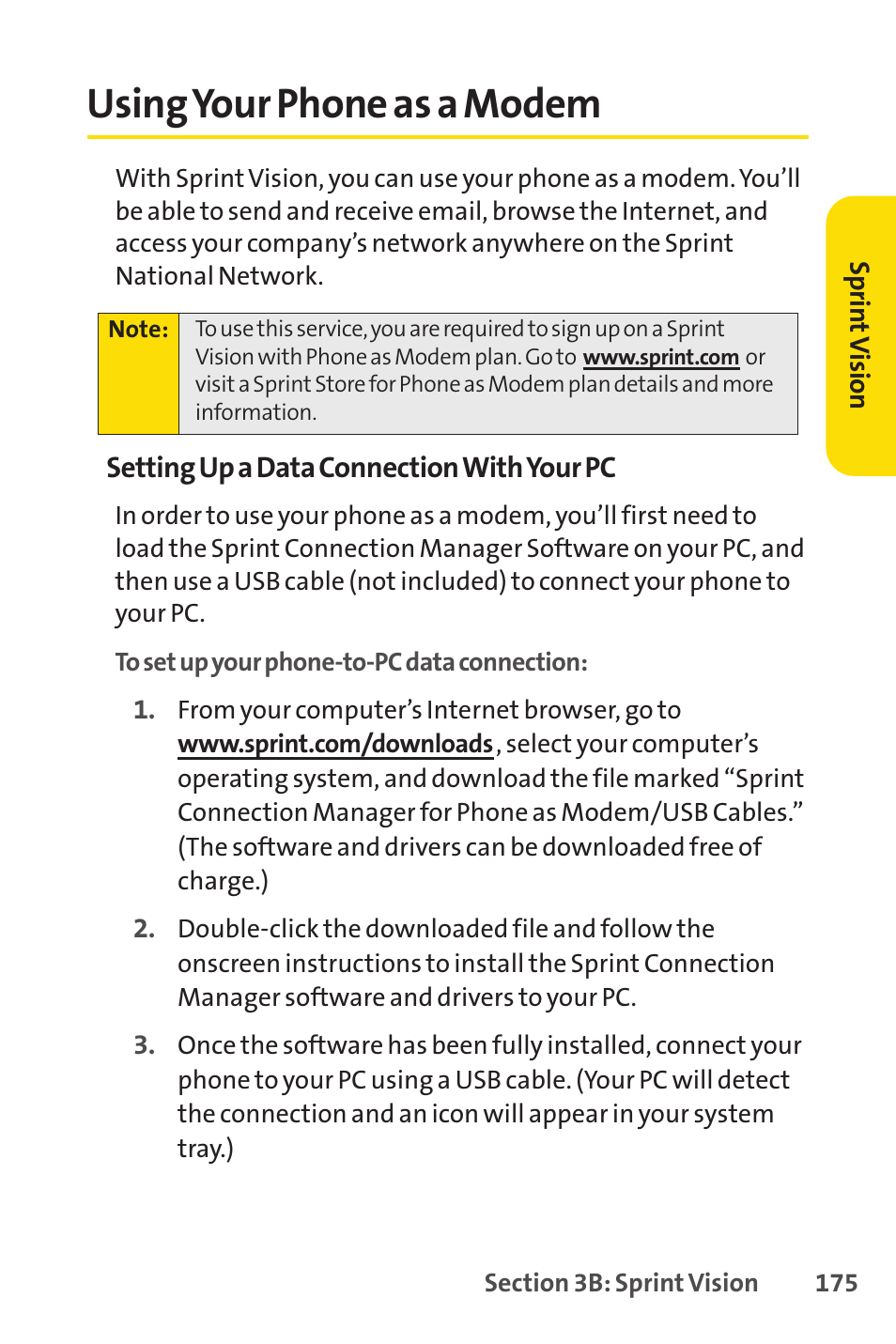 Using your phone as a modem | Sprint Nextel VISION S1 User Manual | Page 191 / 218