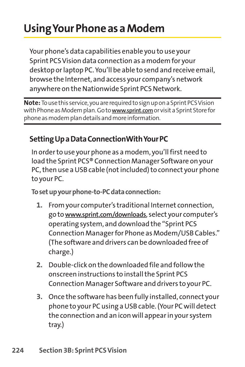 Using your phone as a modem | Sprint Nextel PCSVISIONPHONE SCP-3100 User Manual | Page 240 / 270