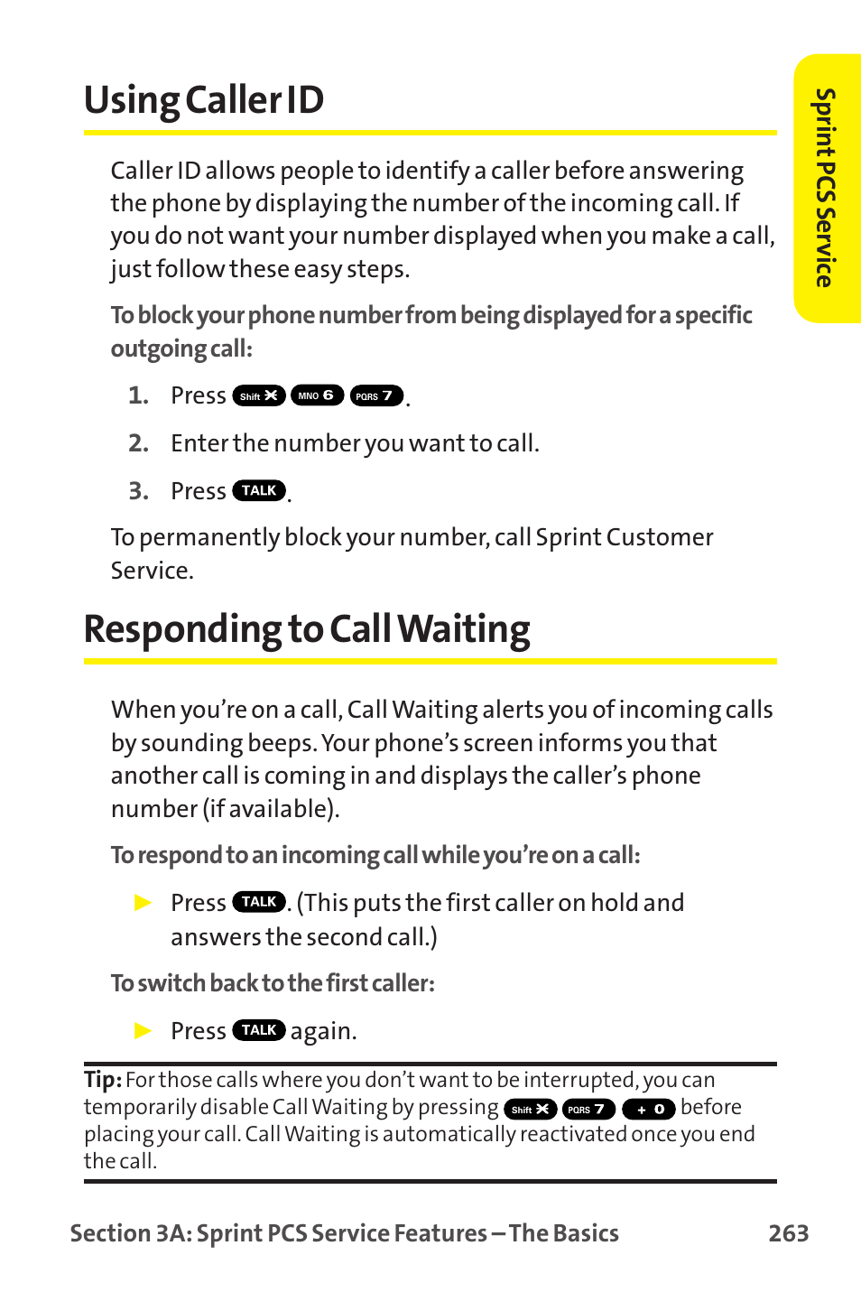 Using caller id, Responding to call waiting, Sprin t pcs ser vice | Sprint Nextel MM-7500 User Manual | Page 273 / 345