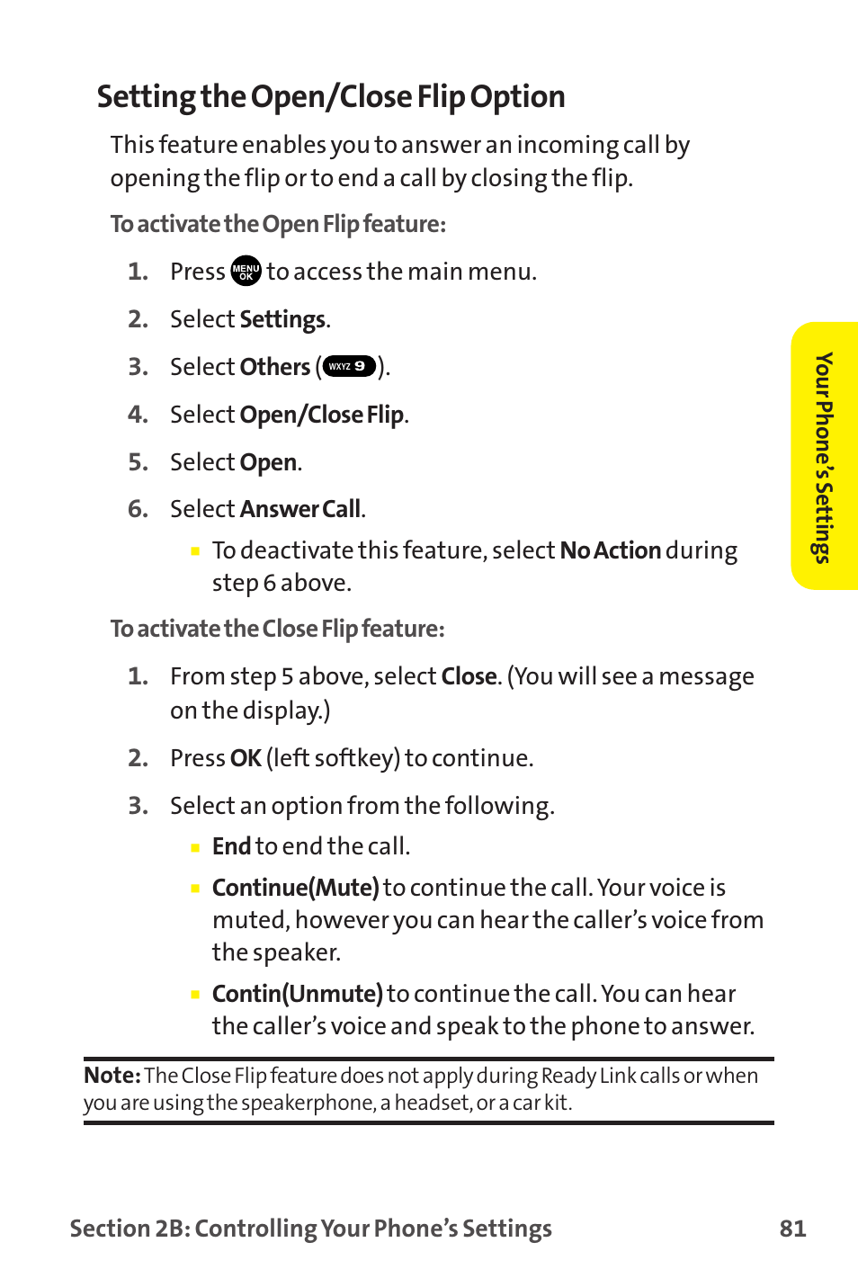 Setting the open/close flip option | Sprint Nextel MM-7500 User Manual | Page 91 / 345