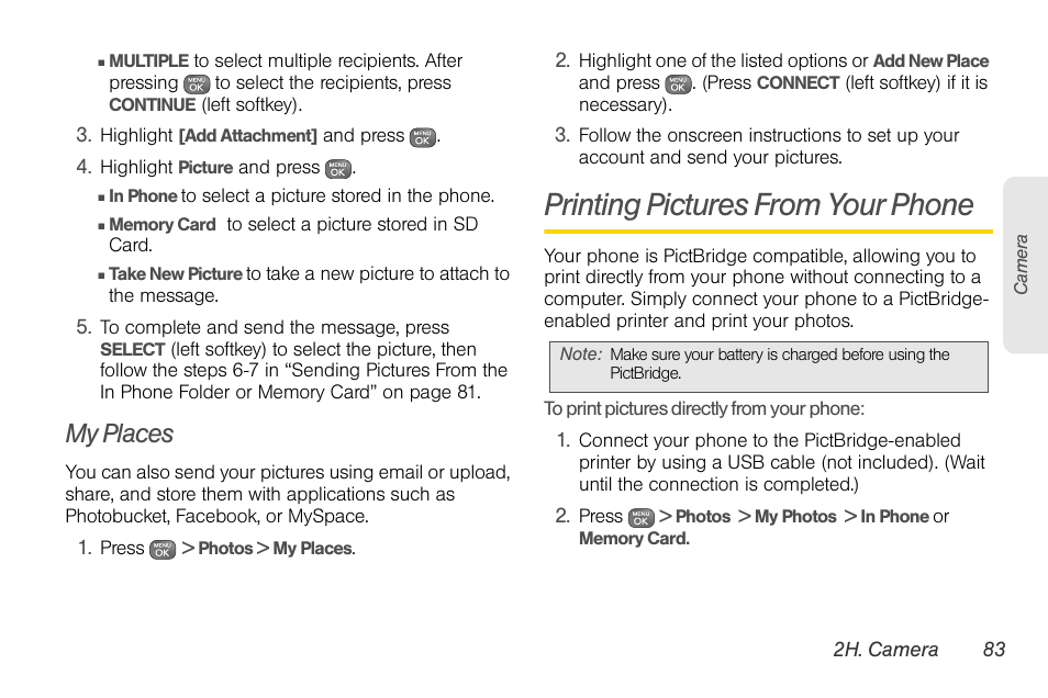 My places, Printing pictures from your phone | Sprint Nextel LG Remarq UG_9a_070709 User Manual | Page 93 / 143