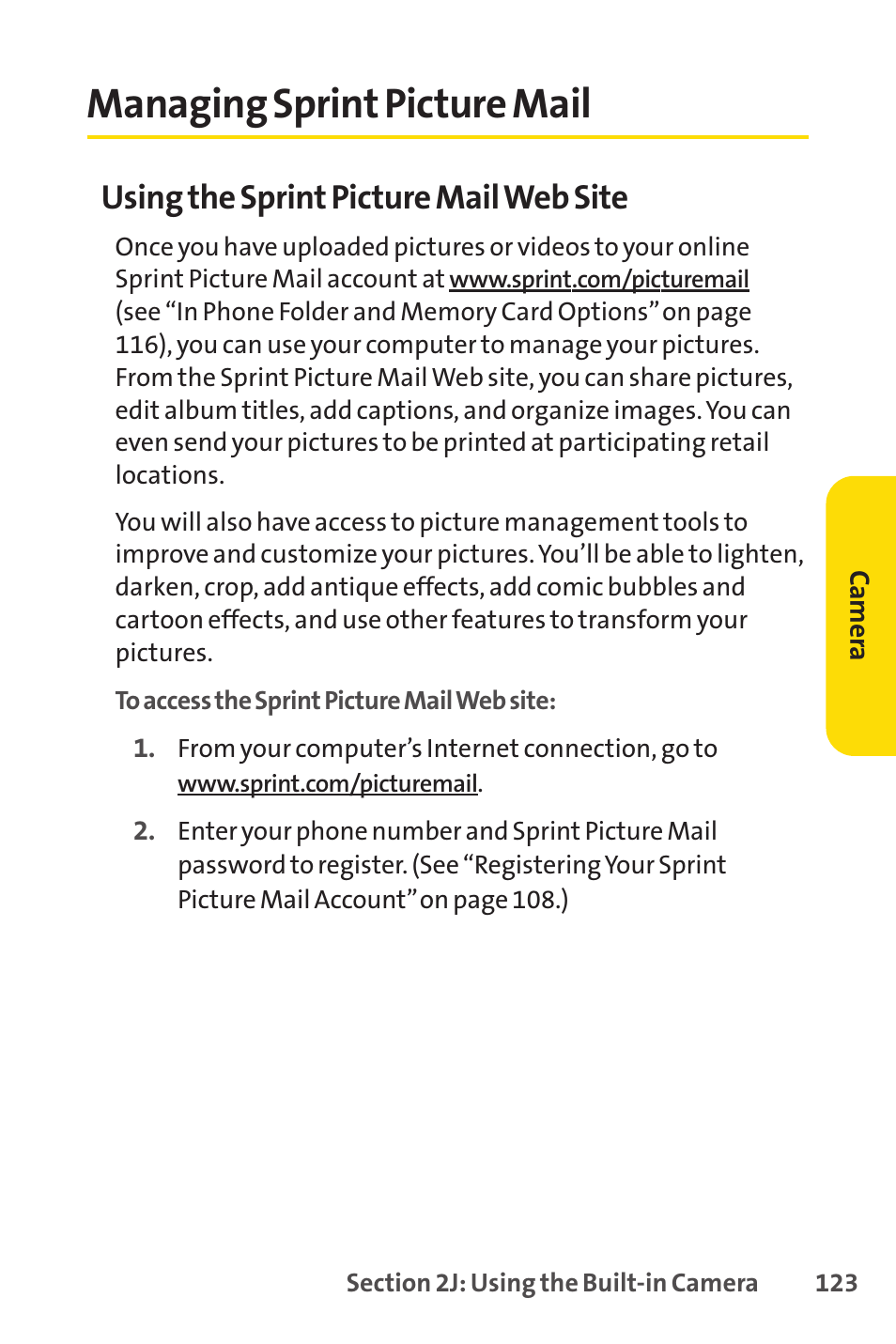 Managing sprint picture mail, Using the sprint picture mail web site | Sprint Nextel H 11/07 User Manual | Page 140 / 219