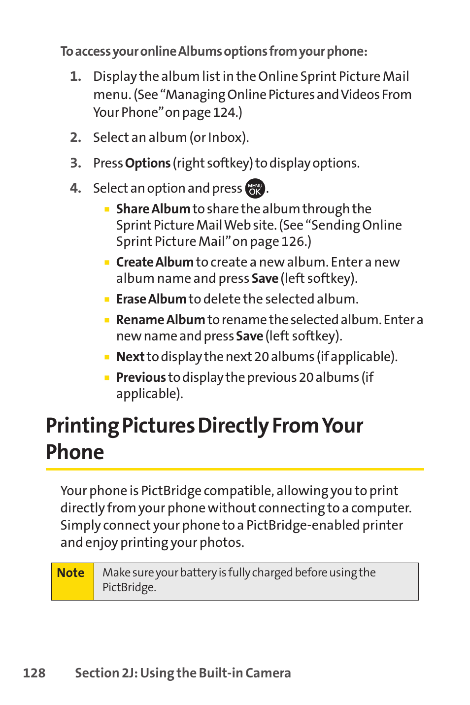 Printing pictures directly f, Printing pictures directly from your phone | Sprint Nextel H 11/07 User Manual | Page 145 / 219