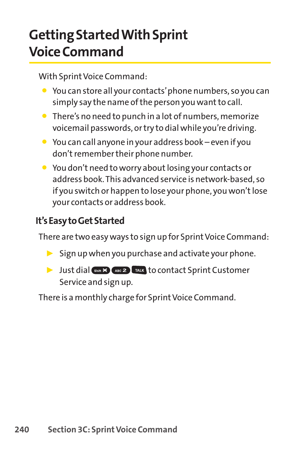 Getting started with sprintvoice command, Getting started with sprint voice command, It’s easy to get started | Sprint Nextel SANYO SCP-3200 User Manual | Page 256 / 281