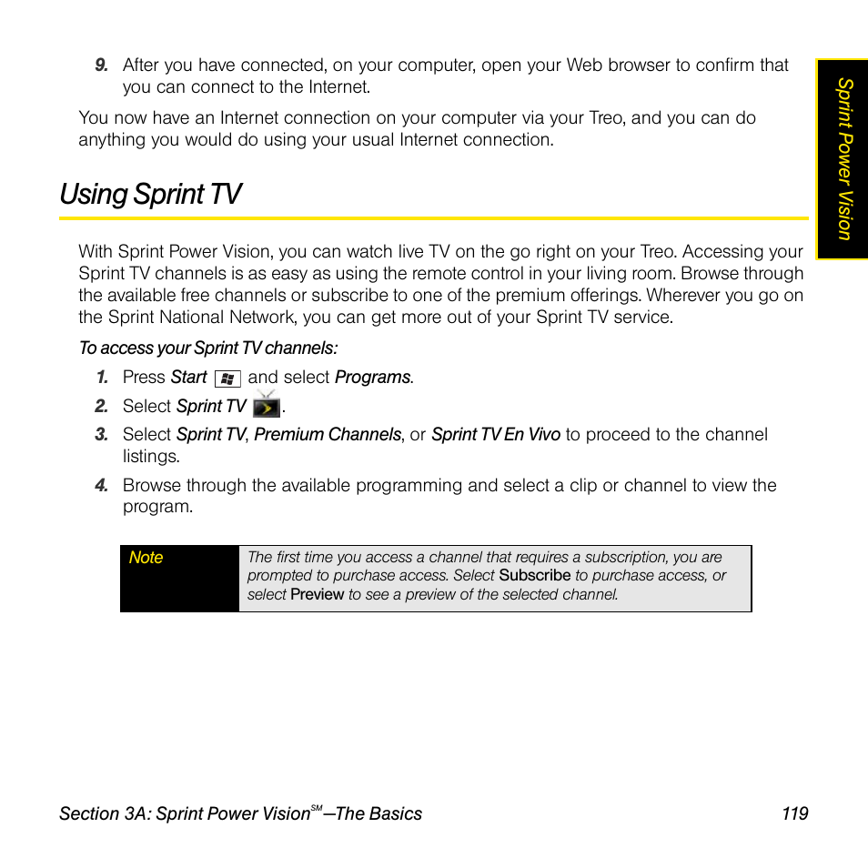 Using sprint tv | Sprint Nextel Palm Treo 800w User Manual | Page 119 / 436