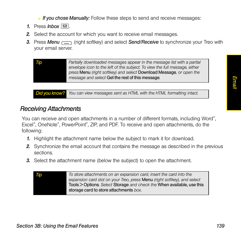 Receiving attachments | Sprint Nextel Palm Treo 800w User Manual | Page 139 / 436