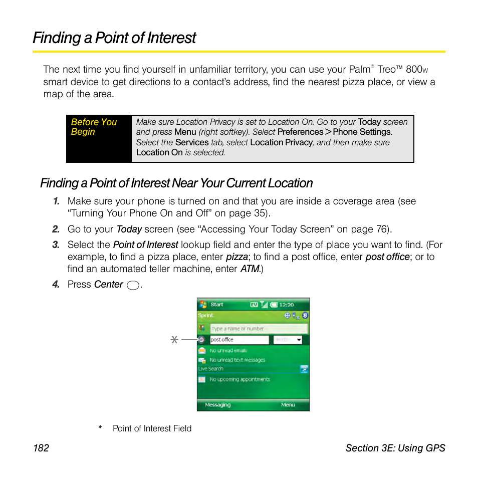Finding a point of interest | Sprint Nextel Palm Treo 800w User Manual | Page 182 / 436