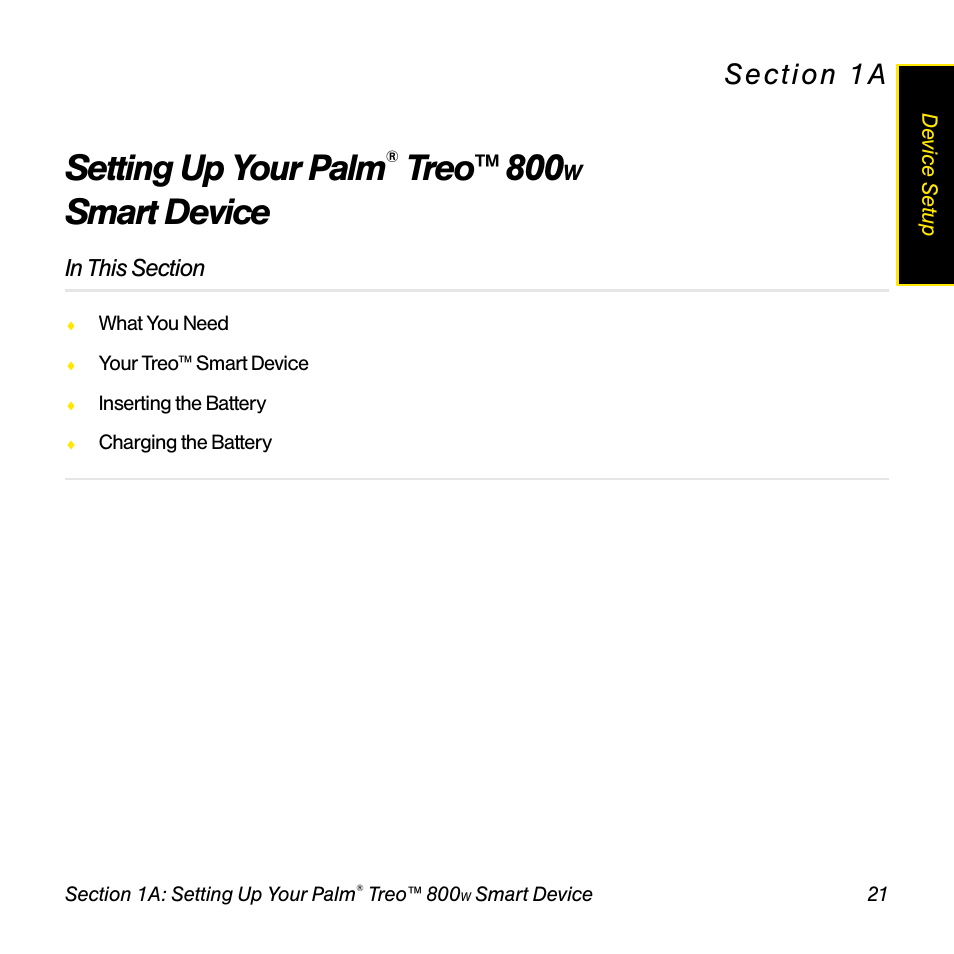 Setting up your palm® treo™ 800w smart device, 1a. setting up your palm, Setting up your palm | Treo™ 800, Smart device | Sprint Nextel Palm Treo 800w User Manual | Page 21 / 436