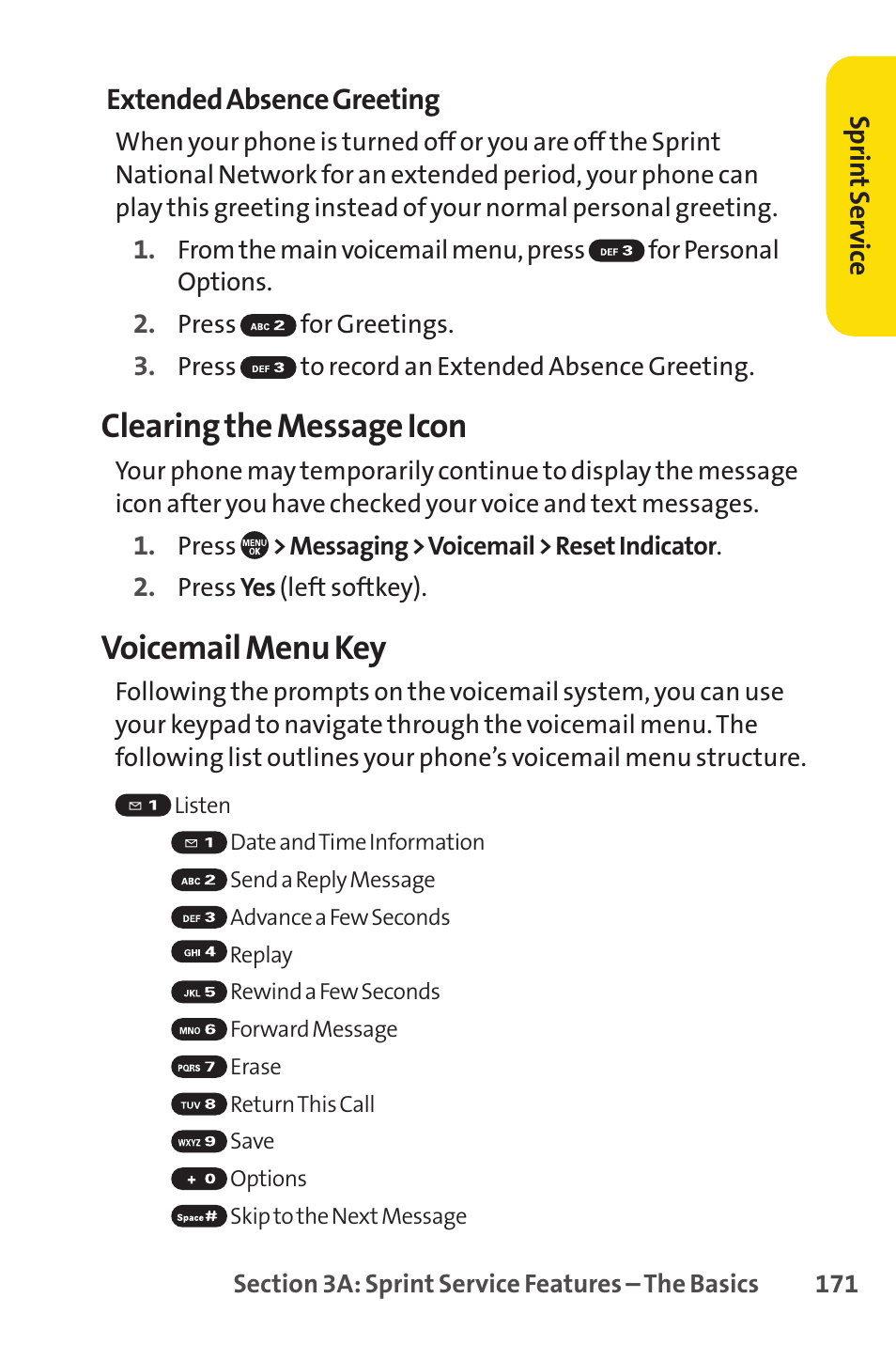 Clearing the message icon, Voicemail menu key | Sprint Nextel SANYO PRO-700 User Manual | Page 185 / 236