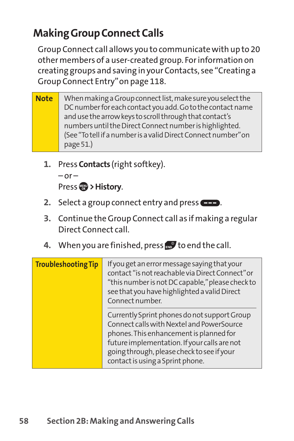 Making group connect calls | Sprint Nextel SANYO PRO-700 User Manual | Page 72 / 236