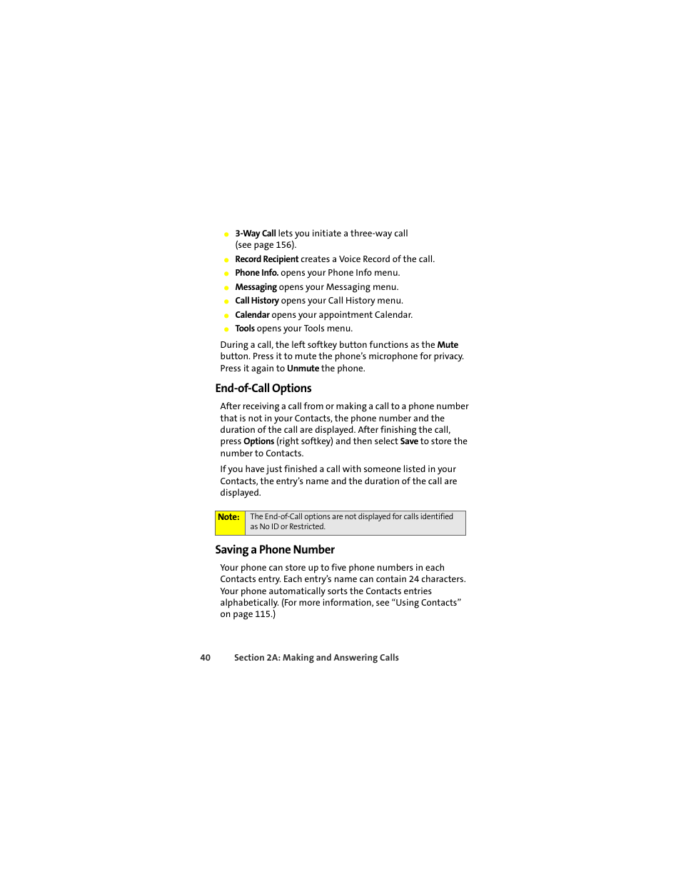 End-of-call options, Saving a phone number | Sprint Nextel ic502 User Manual | Page 54 / 226