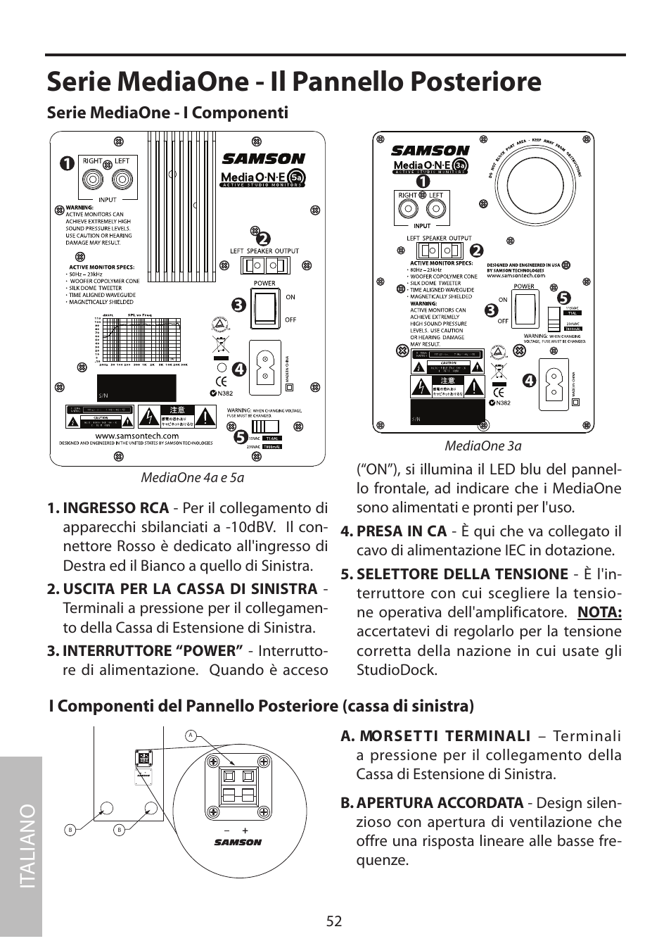 Serie mediaone - il pannello posteriore, It aliano | Samson MediaOne 3a User Manual | Page 58 / 72