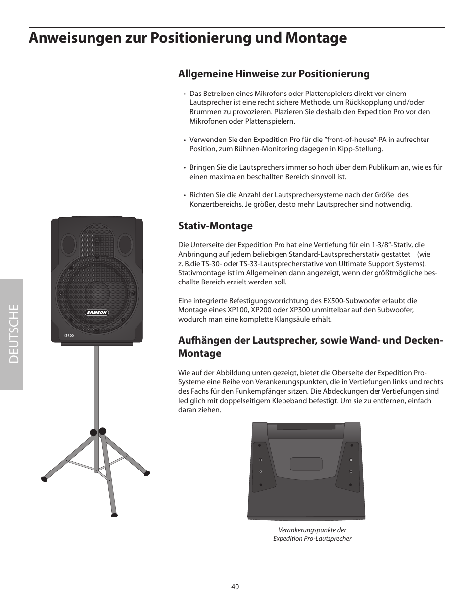 Anweisungen zur positionierung und montage, Deut sche | Samson XP100 User Manual | Page 42 / 60