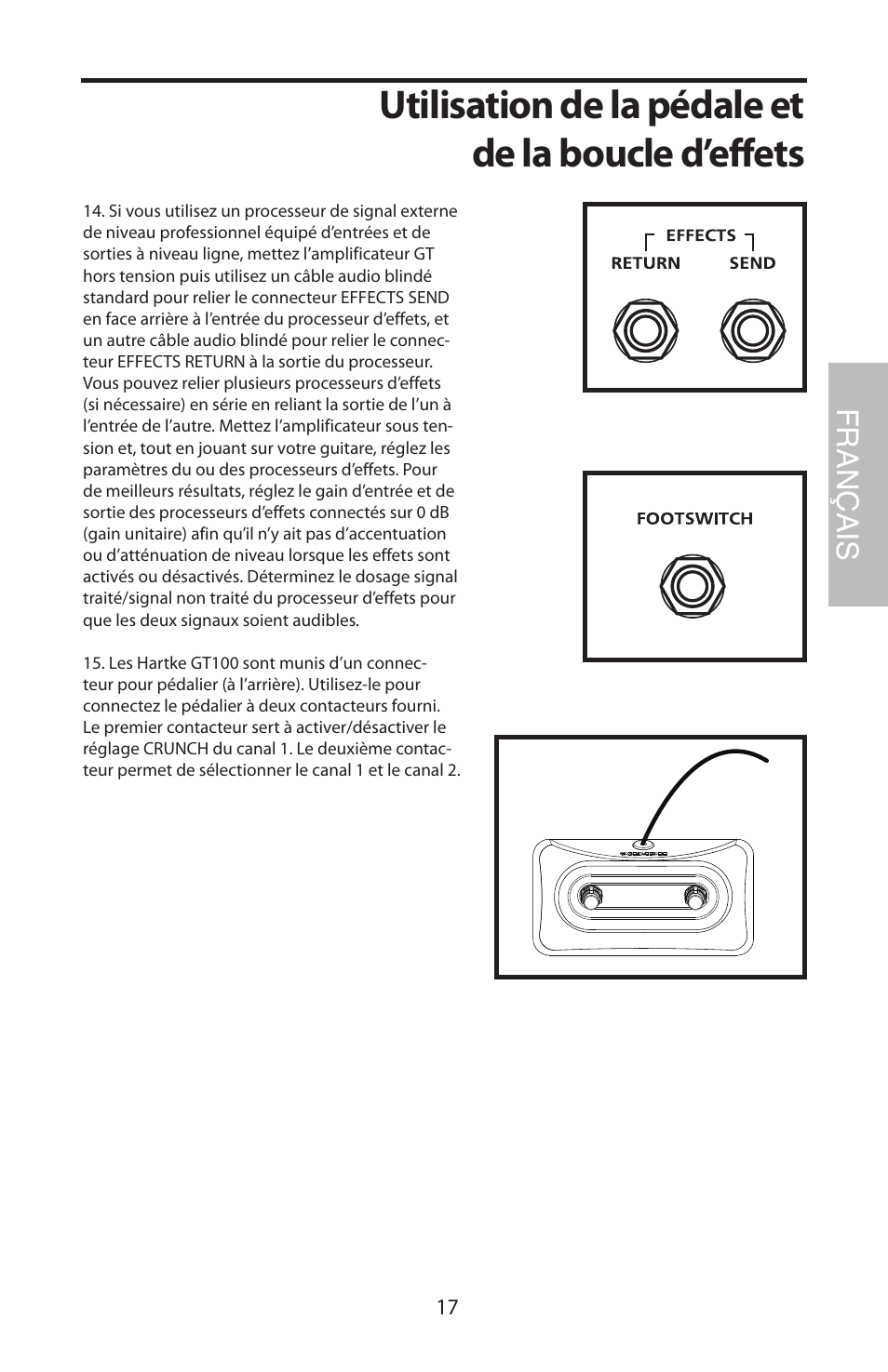 Utilisation de la pédale et de la boucle d’effets, Français | Samson GT100C User Manual | Page 21 / 56