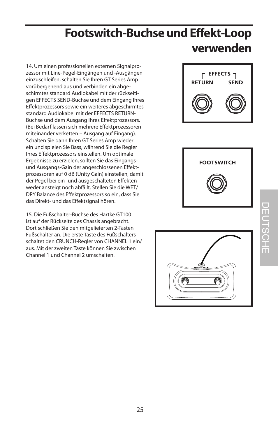 Footswitch-buchse und effekt-loop verwenden, Deutsche | Samson GT100C User Manual | Page 29 / 56