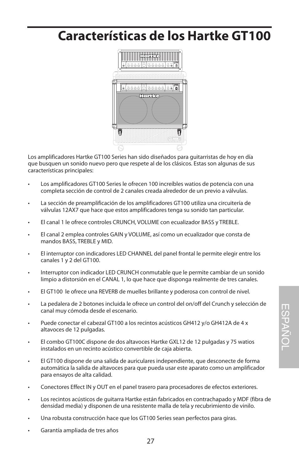 Características de los hartke gt100, Esp añol | Samson GT100C User Manual | Page 31 / 56