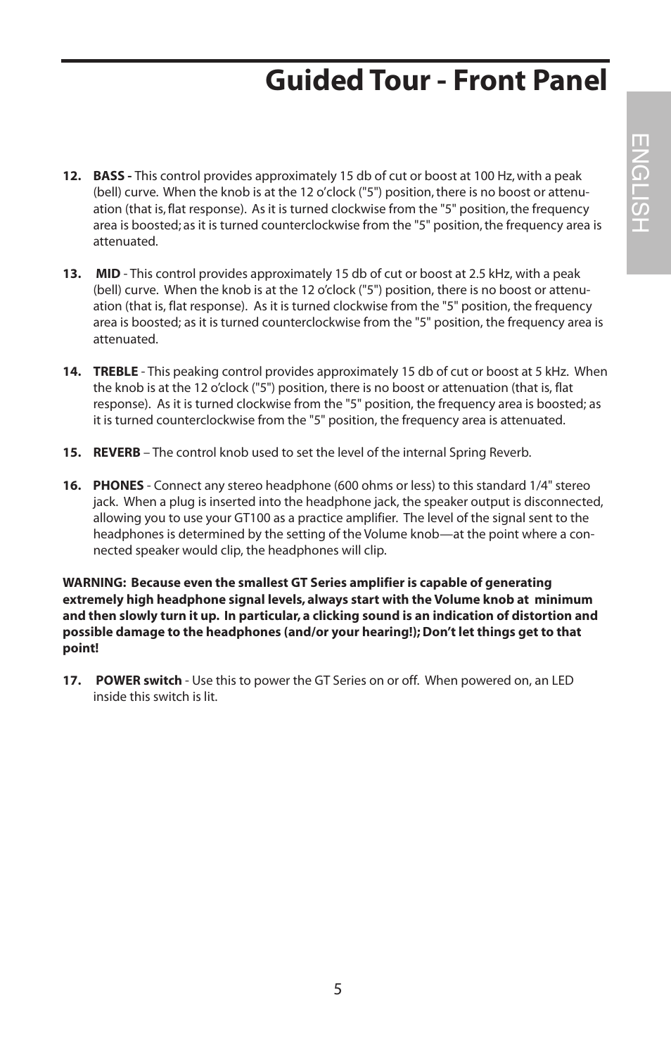 Guided tour - front panel, English | Samson GT100C User Manual | Page 9 / 56
