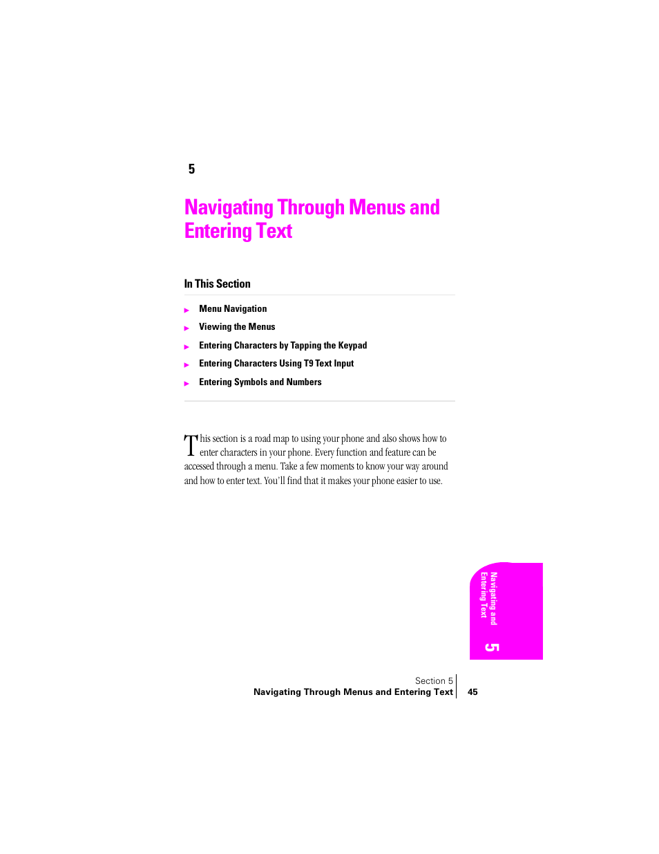 Navigating through menus and entering text | Samsung SPH-A400 User Manual | Page 45 / 157