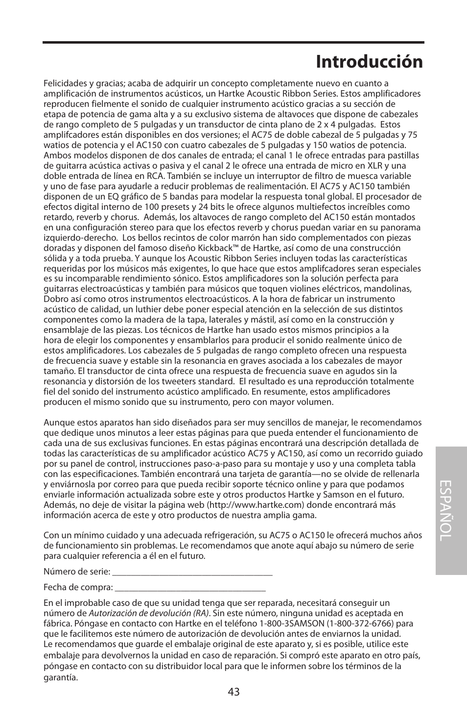 Introducción, Esp añol | Samson Acoustic User Manual | Page 49 / 84