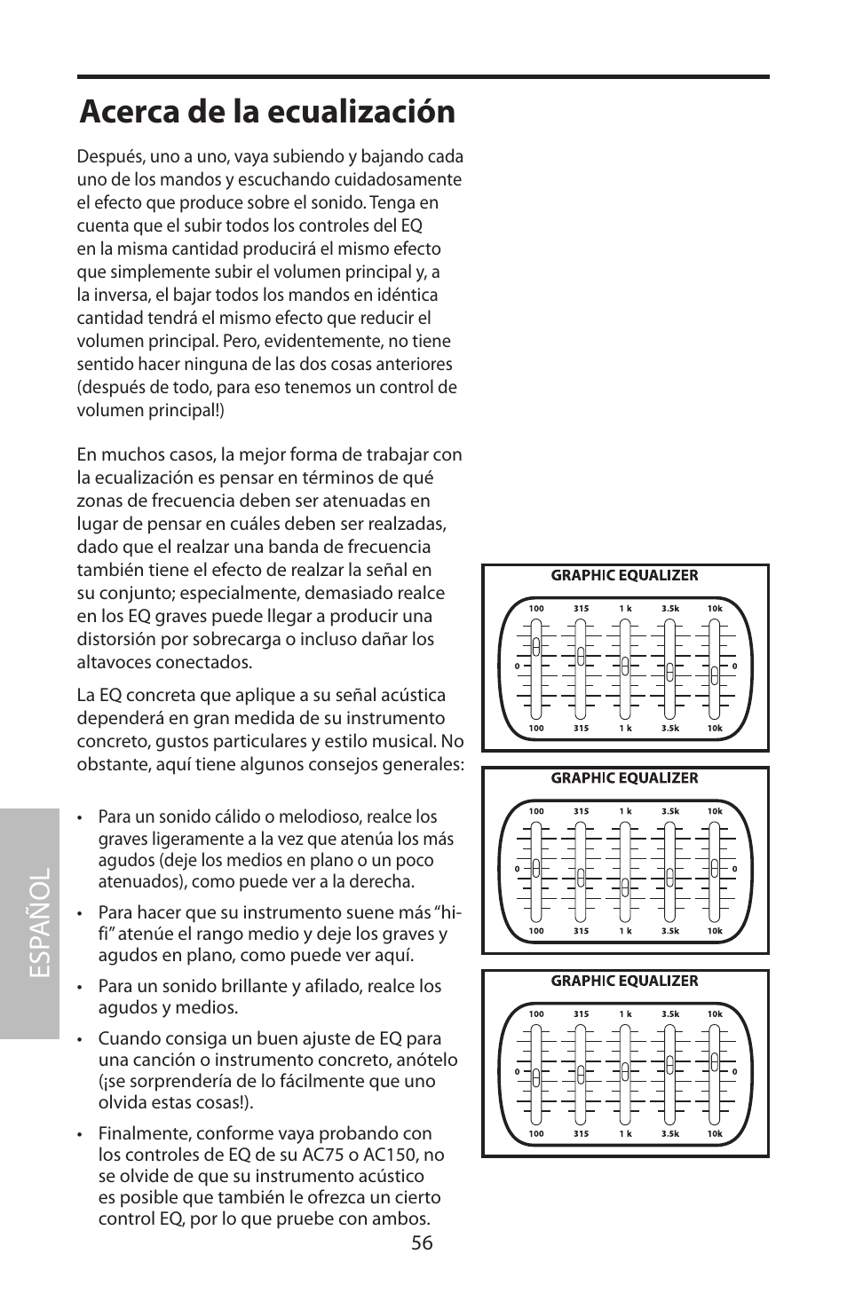 Acerca de la ecualización, Esp añol | Samson Acoustic User Manual | Page 62 / 84