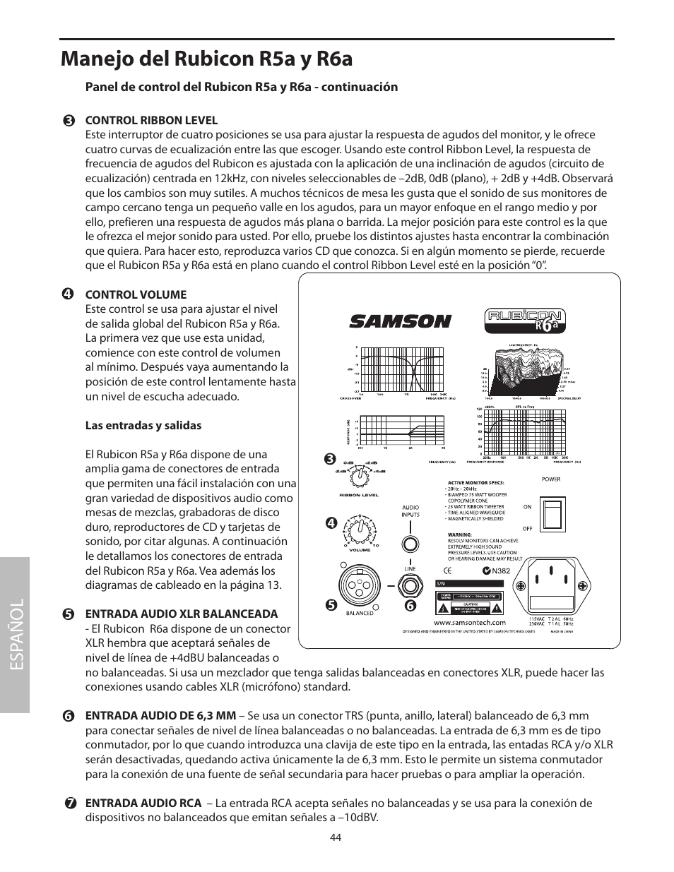 Manejo del rubicon r5a y r6a, Esp añol | Samson 6A User Manual | Page 48 / 64