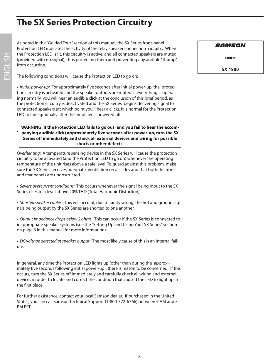 The sx series protection circuitry, English | Samson SX2800 User Manual | Page 10 / 60
