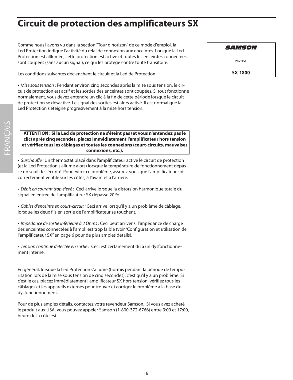 Circuit de protection des amplificateurs sx, Fr anç ais | Samson SX2800 User Manual | Page 20 / 60