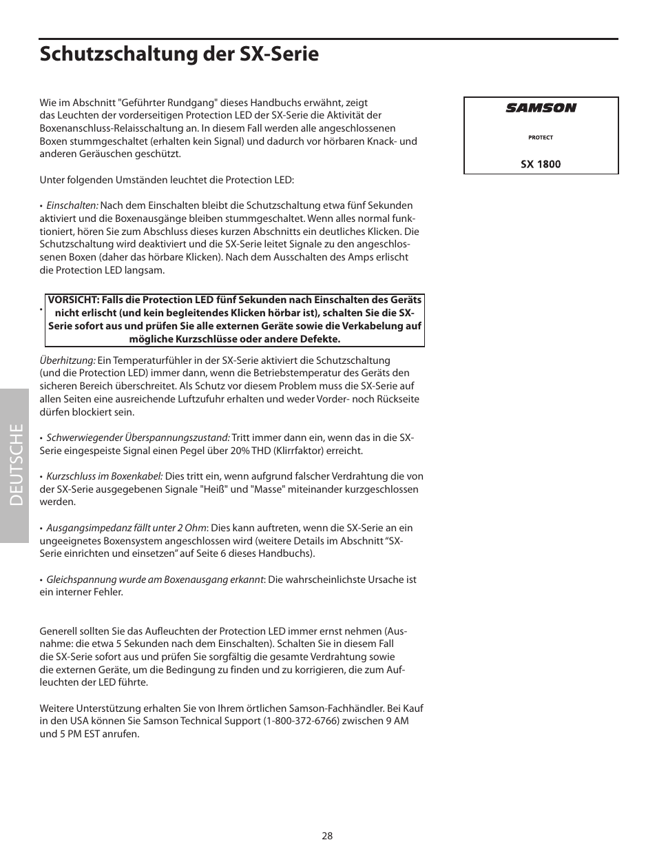 Schutzschaltung der sx-serie, Deut sche | Samson SX2800 User Manual | Page 30 / 60