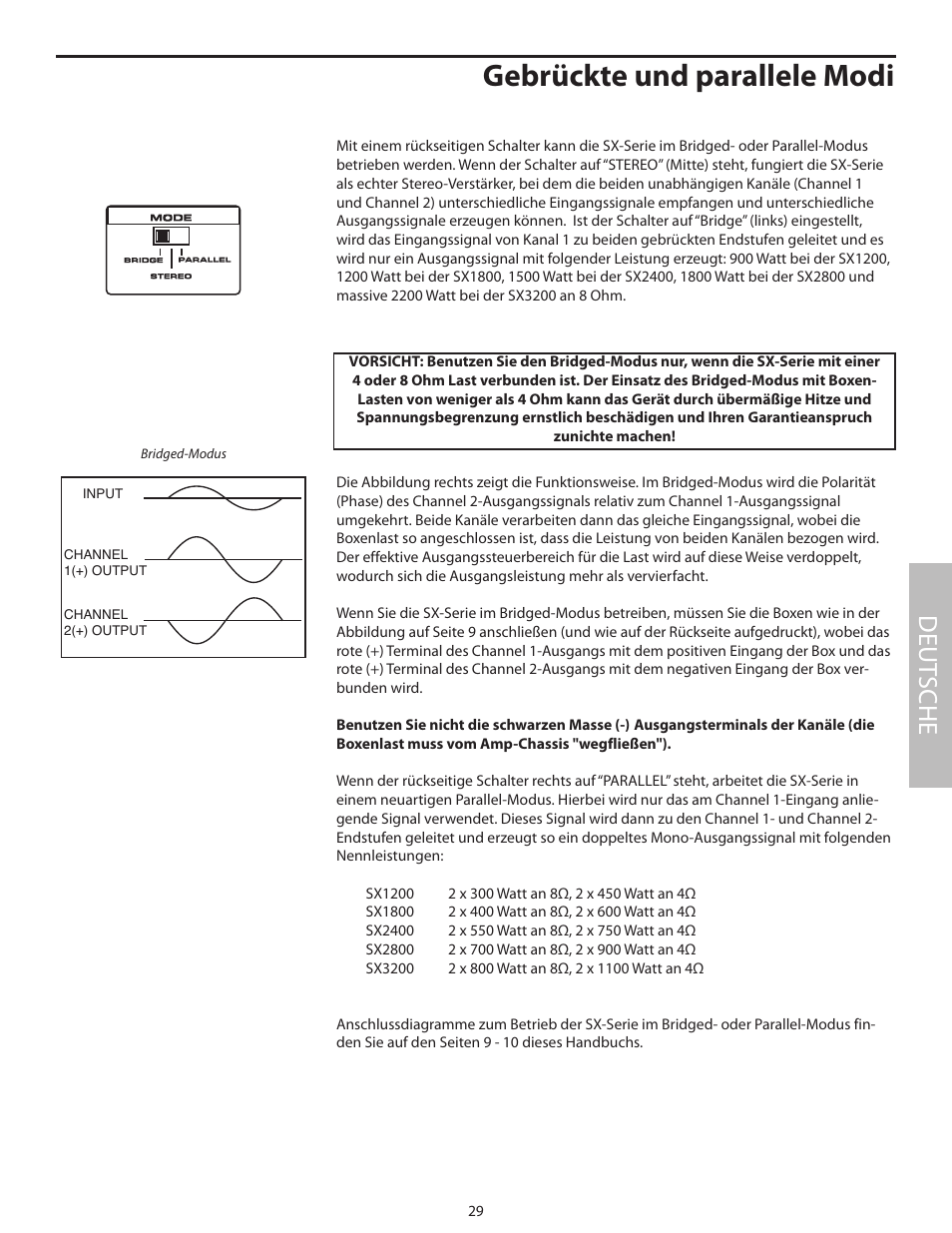 Gebrückte und parallele modi, Deut sche | Samson SX2800 User Manual | Page 31 / 60
