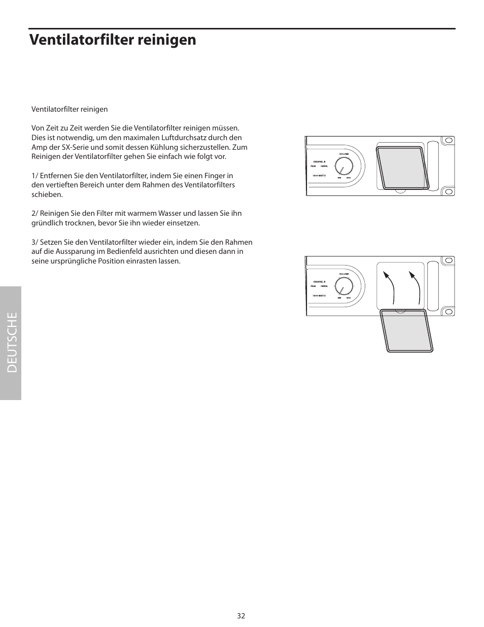 Ventilatorfilter reinigen, Deut sche | Samson SX2800 User Manual | Page 34 / 60