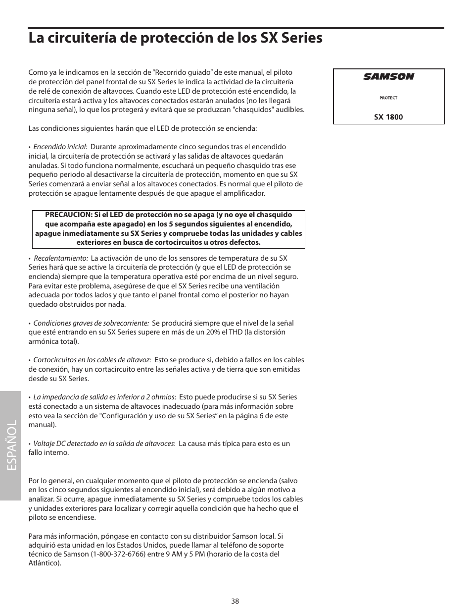 La circuitería de protección de los sx series, Esp añol | Samson SX2800 User Manual | Page 40 / 60
