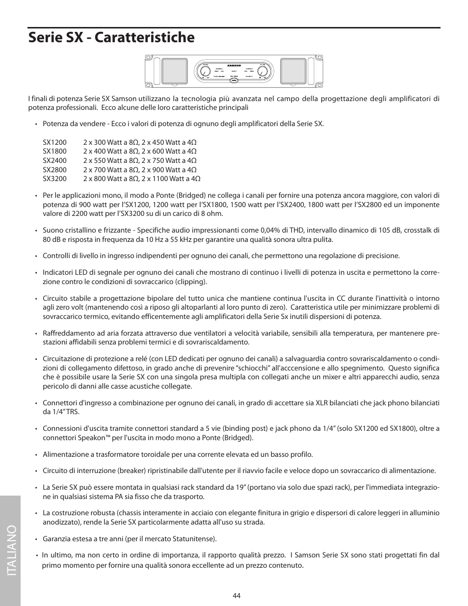 Serie sx - caratteristiche, It aliano | Samson SX2800 User Manual | Page 46 / 60
