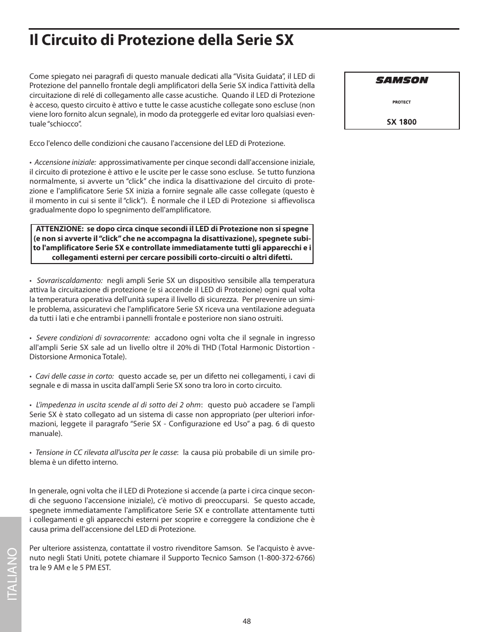 Il circuito di protezione della serie sx, It aliano | Samson SX2800 User Manual | Page 50 / 60