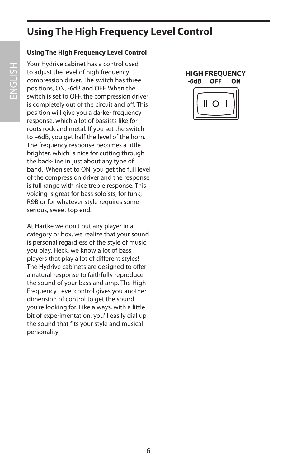 Using the high frequency level control, English | Samson HyDrive HX410 User Manual | Page 10 / 40