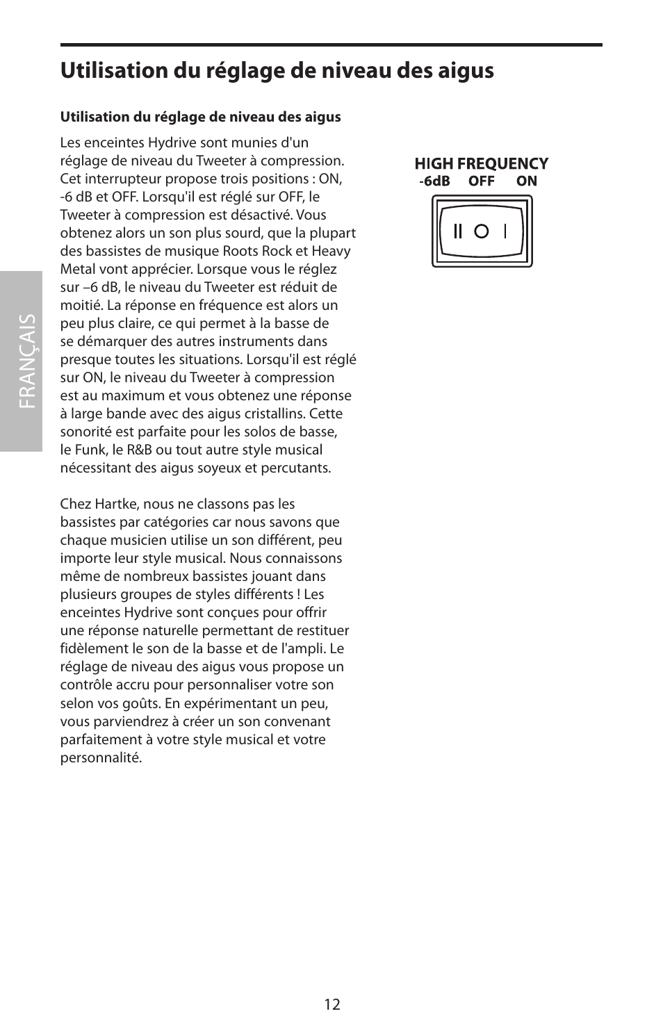 Utilisation du réglage de niveau des aigus, Fr anç ais | Samson HyDrive HX410 User Manual | Page 16 / 40