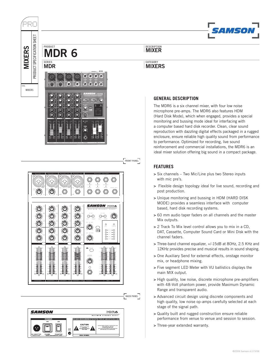 Samson MDR 6 User Manual | 2 pages