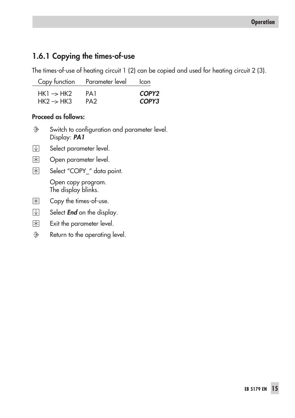 1 copy ing the times-of-use 15, Co py ing 15, Copying the times-of-use | 1 copying the times-of-use | Samson Trovis 5100 User Manual | Page 15 / 142