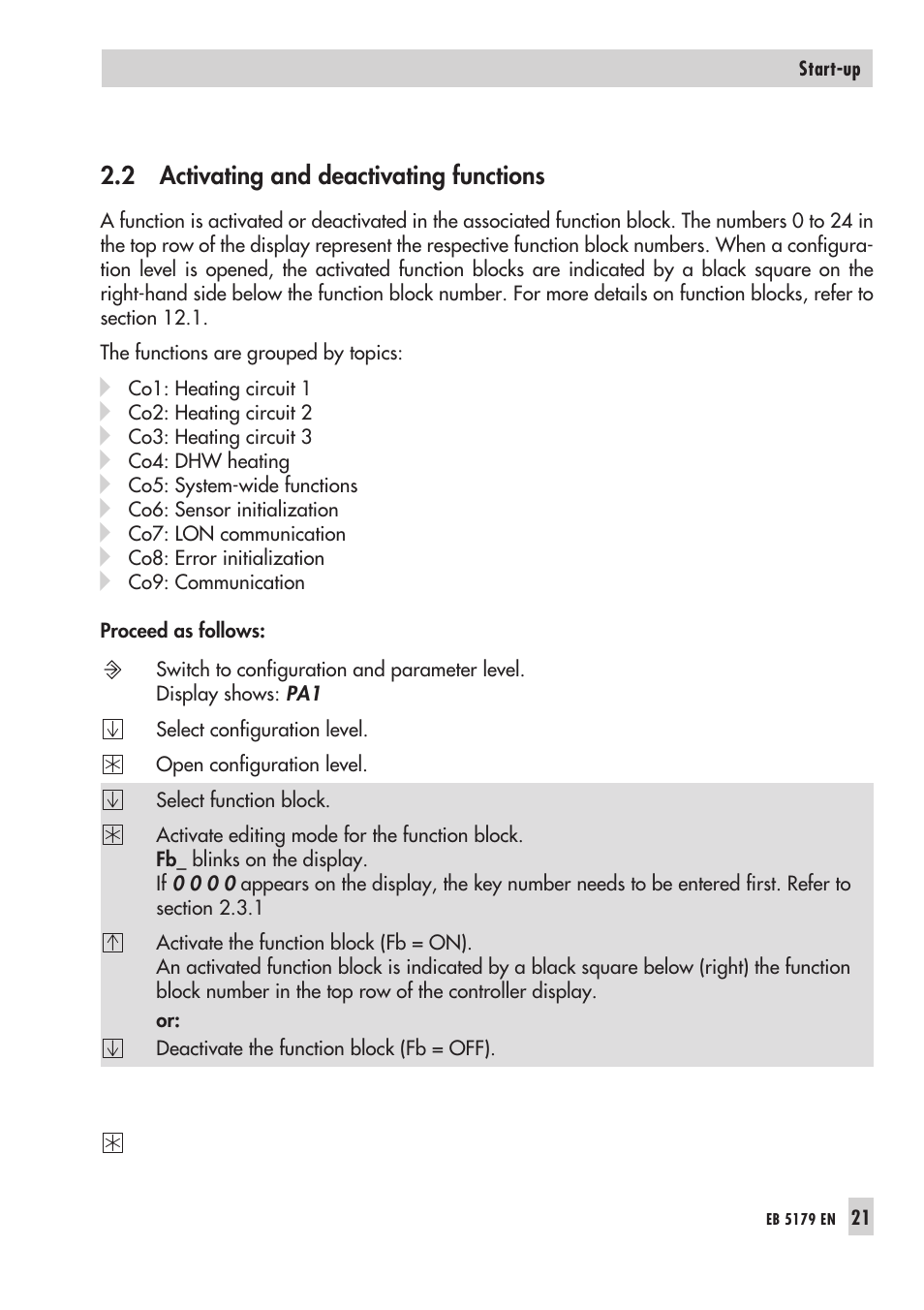 2 acti va ting and deac ti va ting functions 21, Functi on block num ber 21, Functions 21 | Activating and deactivating functions | Samson Trovis 5100 User Manual | Page 21 / 142