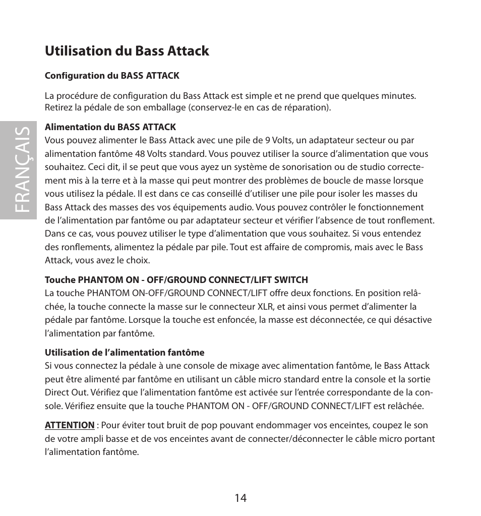 Utilisation du bass attack, Fr anç ais | Samson BASS PRE-AMP User Manual | Page 14 / 44