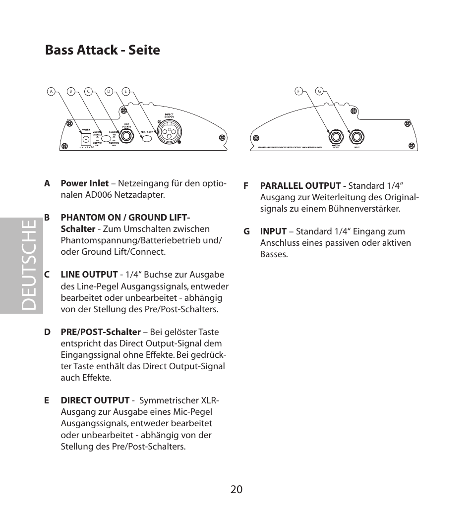 Bass attack - seite, Deut sche | Samson BASS PRE-AMP User Manual | Page 20 / 44