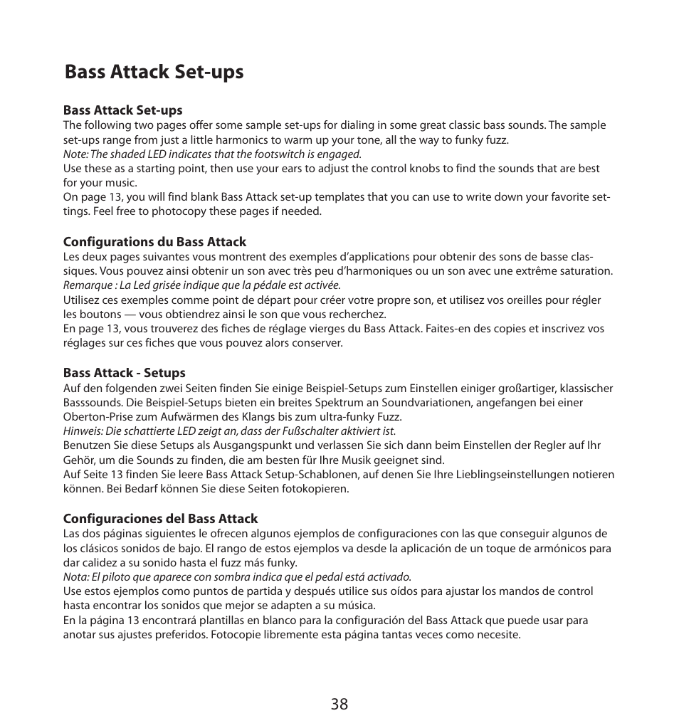 Bass attack set-ups | Samson BASS PRE-AMP User Manual | Page 38 / 44