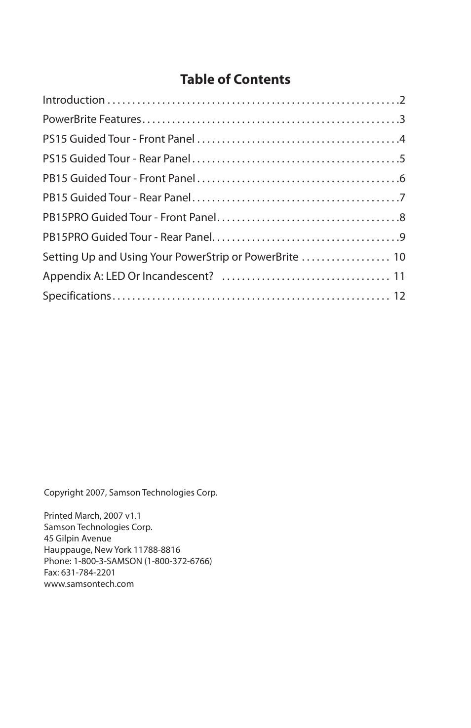 Samson Pro Rack-Mount Power Distribution PS15 User Manual | Page 3 / 16