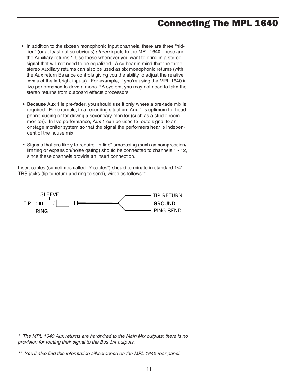 Insert connectors 11, Connecting the mpl 1640 | Samson MPL 1640 User Manual | Page 13 / 34