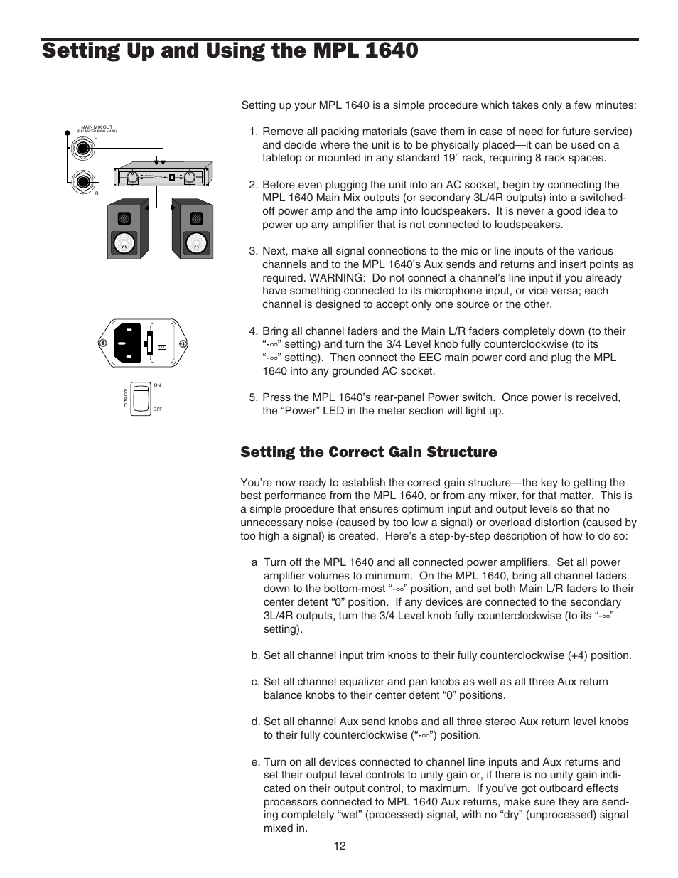 Setting up and using the mpl 1640, Setting the correct gain structure, Setting up and using the mpl 1640 12 | Setting the correct gain structure 12 | Samson MPL 1640 User Manual | Page 14 / 34