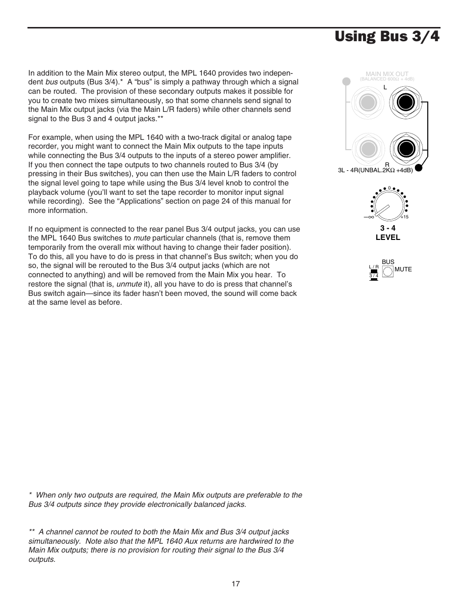 Using bus 3/4, Using bus 3/4 17 | Samson MPL 1640 User Manual | Page 19 / 34