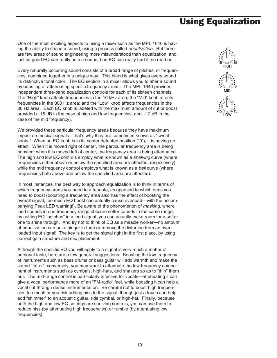 Using equalization, Using equalization 19 | Samson MPL 1640 User Manual | Page 21 / 34